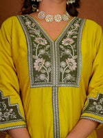Thumbnail for Lorenvalley Fashion Mustard Roman Silk Multi Embroidery Thread With Beautiful Hand Work Kurta Palazzo Dupatta - Dista
