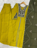 Thumbnail for Lorenvalley Fashion Mustard Roman Silk Multi Embroidery Thread With Beautiful Hand Work Kurta Palazzo Dupatta - Dista