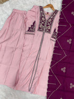 Thumbnail for Lorenvalley Fashion Pink Roman Silk Multi Embroidery Thread With Beautiful Hand Work Kurta Palazzo Dupatta - Dista