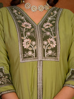 Thumbnail for Lorenvalley Fashion Pista Roman Silk Multi Embroidery Thread With Beautiful Hand Work Kurta Palazzo Dupatta - Dista