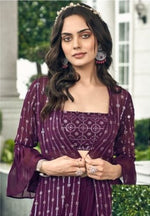 Thumbnail for Anaita Purple Georgette Stitched Shrug Suit With Sequence Thread Work - Distacart