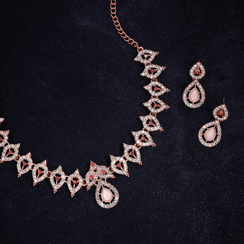 Tehzeeb Creations Pink Colour Diamond Choker Necklace Jewellery Set With Matching Pair of Earrings For Women And Girls - Distacart
