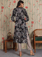 Thumbnail for Ode by House of Pataudi Floral Printed Regular Chanderi Silk Kurta with Trousers - Distacart