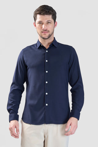 Xkind Navy Blue Plain Slim Fit Shirt