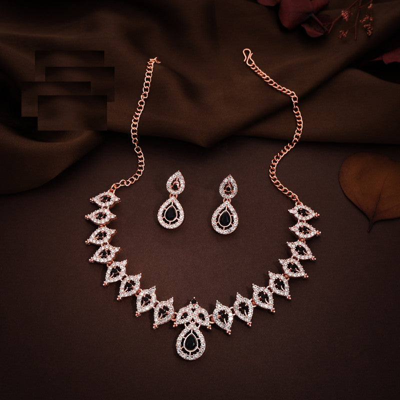 Tehzeeb Creations Shimmering Rose Gold Polished Ad Studded Necklace Jewellery Set With Matching Earrings For Women And Girls - Distacart