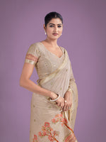 Thumbnail for Monjolika Fashion Imaginative Beige & Red Woven Butti Pattern Cotton Silk Saree
