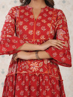 Thumbnail for Ode by House of Pataudi Ethnic Motifs Printed Cotton Tiering Kurta - Distacart