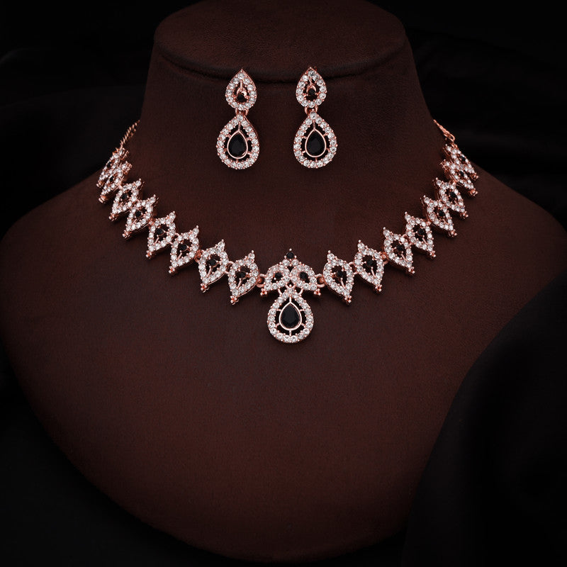 Tehzeeb Creations Shimmering Rose Gold Polished Ad Studded Necklace Jewellery Set With Matching Earrings For Women And Girls - Distacart
