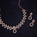 Thumbnail for Tehzeeb Creations Shimmering Rose Gold Polished Ad Studded Necklace Jewellery Set With Matching Earrings For Women And Girls - Distacart