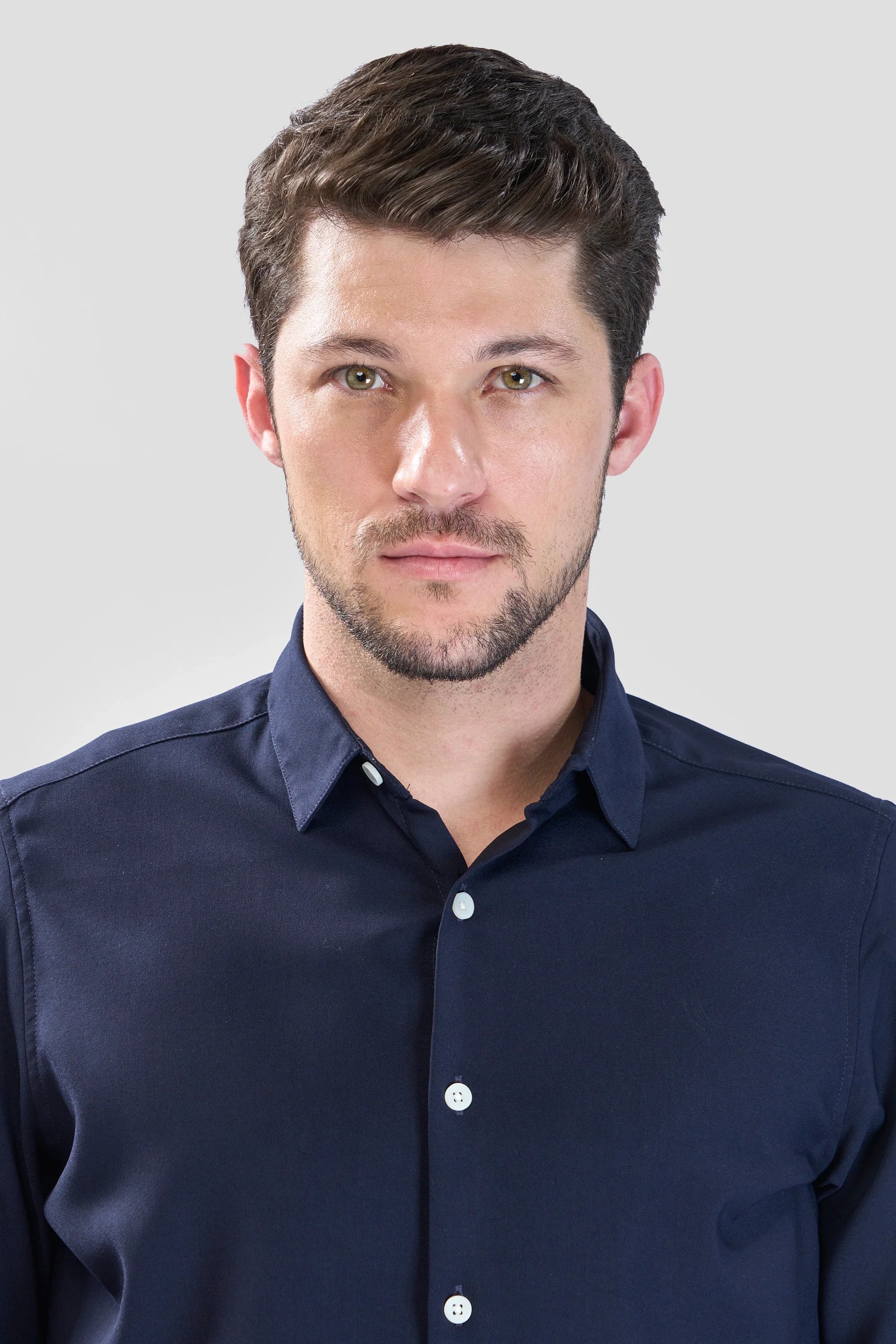 Xkind Navy Blue Plain Slim Fit Shirt