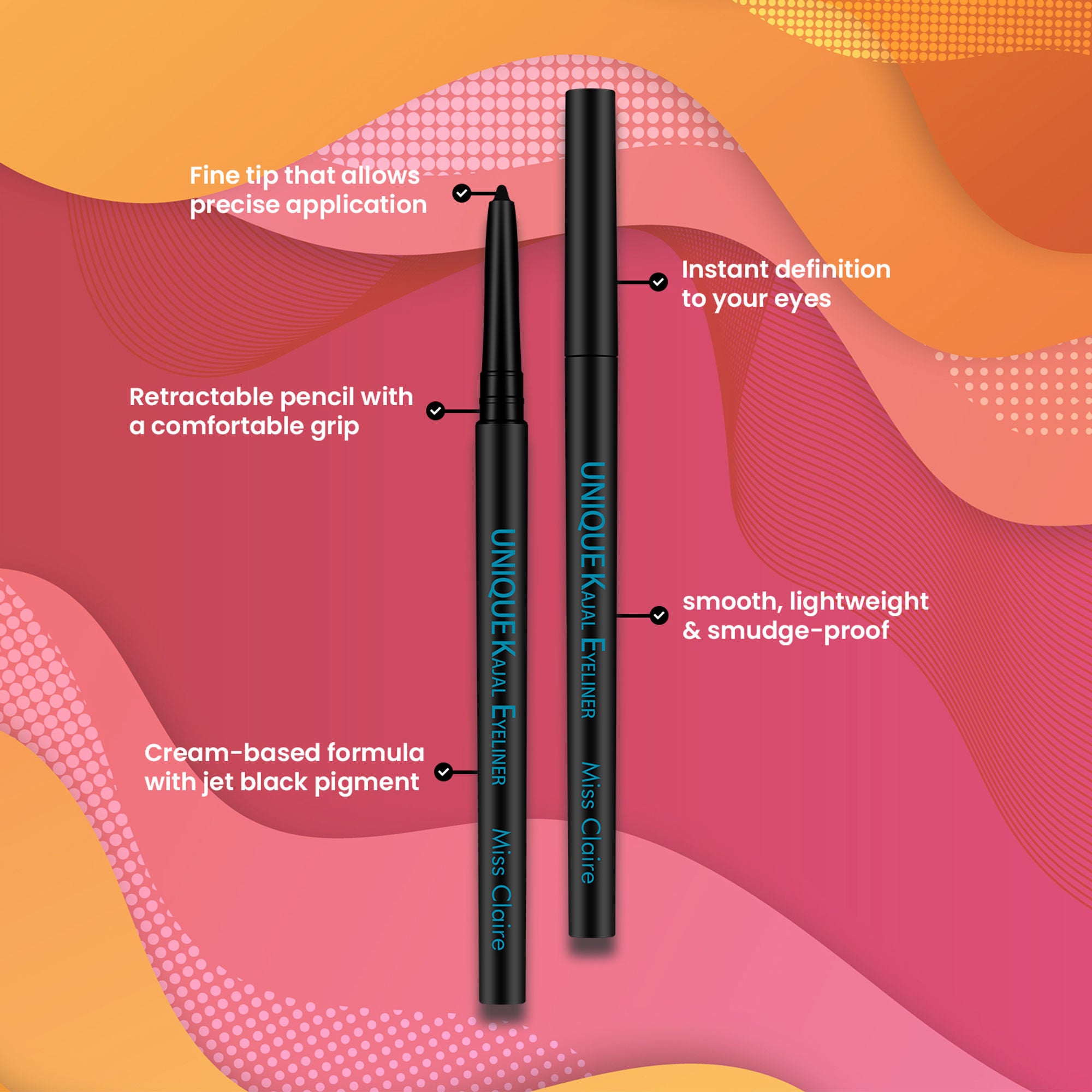 Miss Claire Unique Kajal Eyeliner - Black