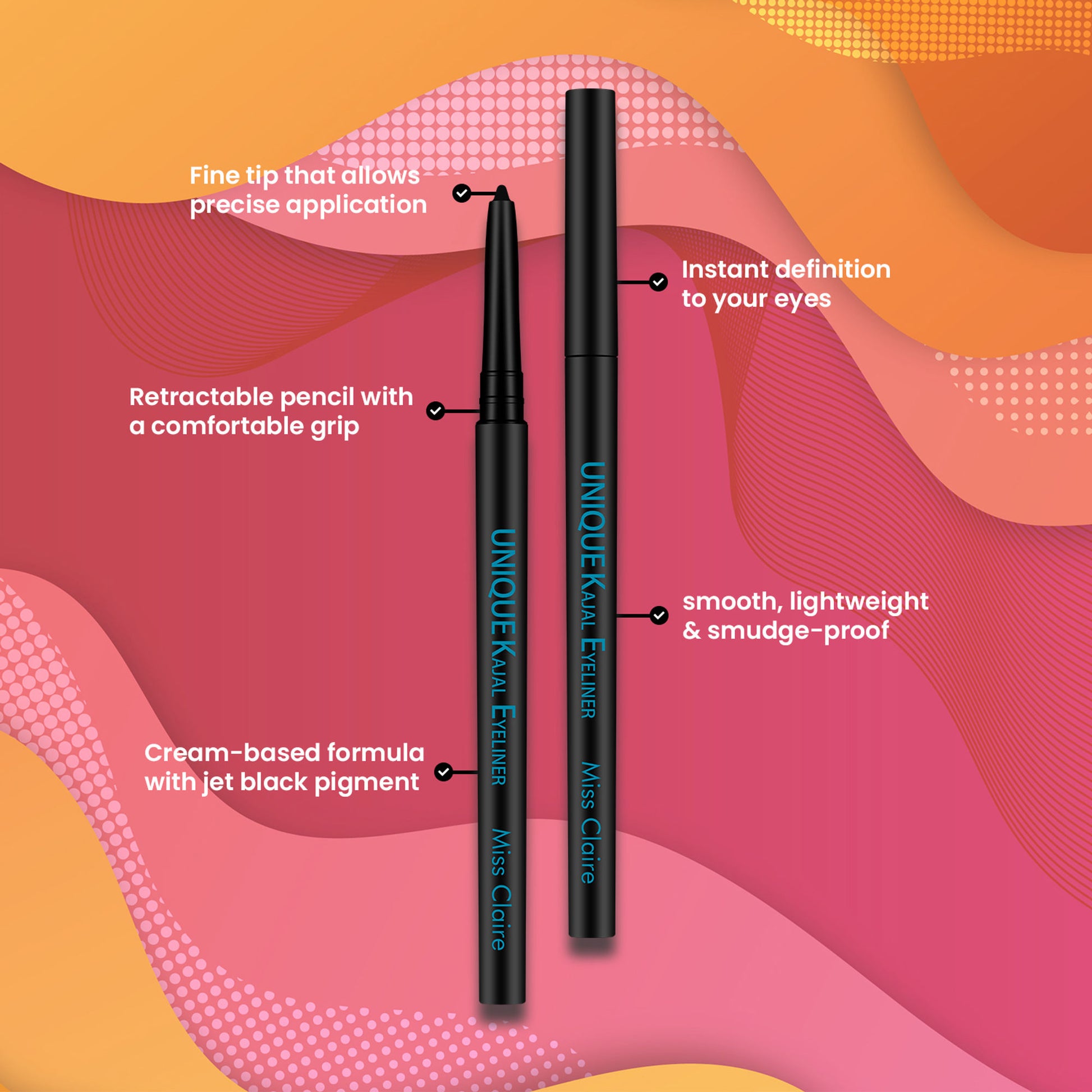Miss Claire Unique Kajal Eyeliner - Black - Distacart