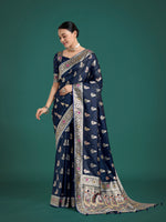 Thumbnail for Monjolika Fashion Blue Color Festival Wear Banarasi Satin Silk Designer Zari Weaving Saree
