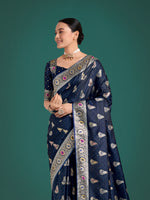 Thumbnail for Monjolika Fashion Blue Color Festival Wear Banarasi Satin Silk Designer Zari Weaving Saree