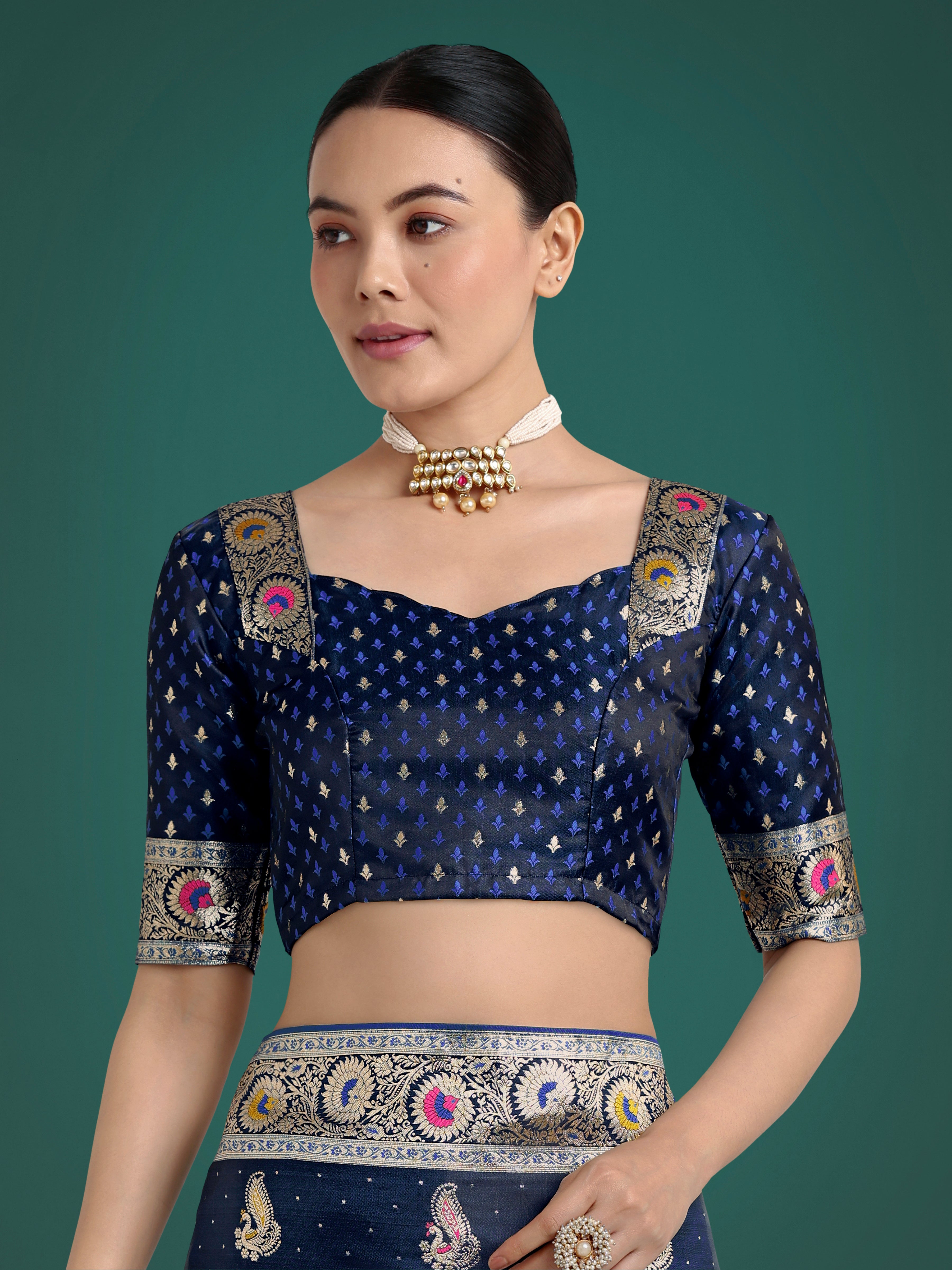 Monjolika Fashion Blue Color Festival Wear Banarasi Satin Silk Designer Zari Weaving Saree
