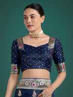 Thumbnail for Monjolika Fashion Blue Color Festival Wear Banarasi Satin Silk Designer Zari Weaving Saree