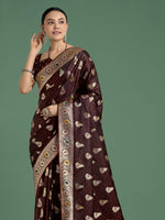 Thumbnail for Monjolika Fashion Maroon Color Festival Wear Banarasi Satin Silk Designer Zari Weaving Saree