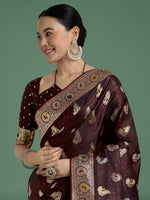 Thumbnail for Monjolika Fashion Maroon Color Festival Wear Banarasi Satin Silk Designer Zari Weaving Saree