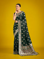 Thumbnail for Monjolika Fashion Dark Green Color Festival Wear Banarasi Satin Silk Designer Zari Weaving Saree