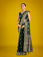 Thumbnail for Monjolika Fashion Dark Green Color Festival Wear Banarasi Satin Silk Designer Zari Weaving Saree