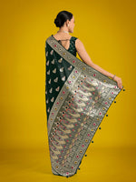 Thumbnail for Monjolika Fashion Dark Green Color Festival Wear Banarasi Satin Silk Designer Zari Weaving Saree