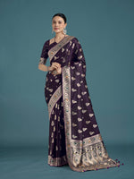 Thumbnail for Monjolika Fashion Purple Color Festival Wear Banarasi Satin Silk Designer Zari Weaving Saree