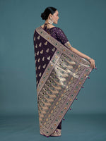 Thumbnail for Monjolika Fashion Purple Color Festival Wear Banarasi Satin Silk Designer Zari Weaving Saree
