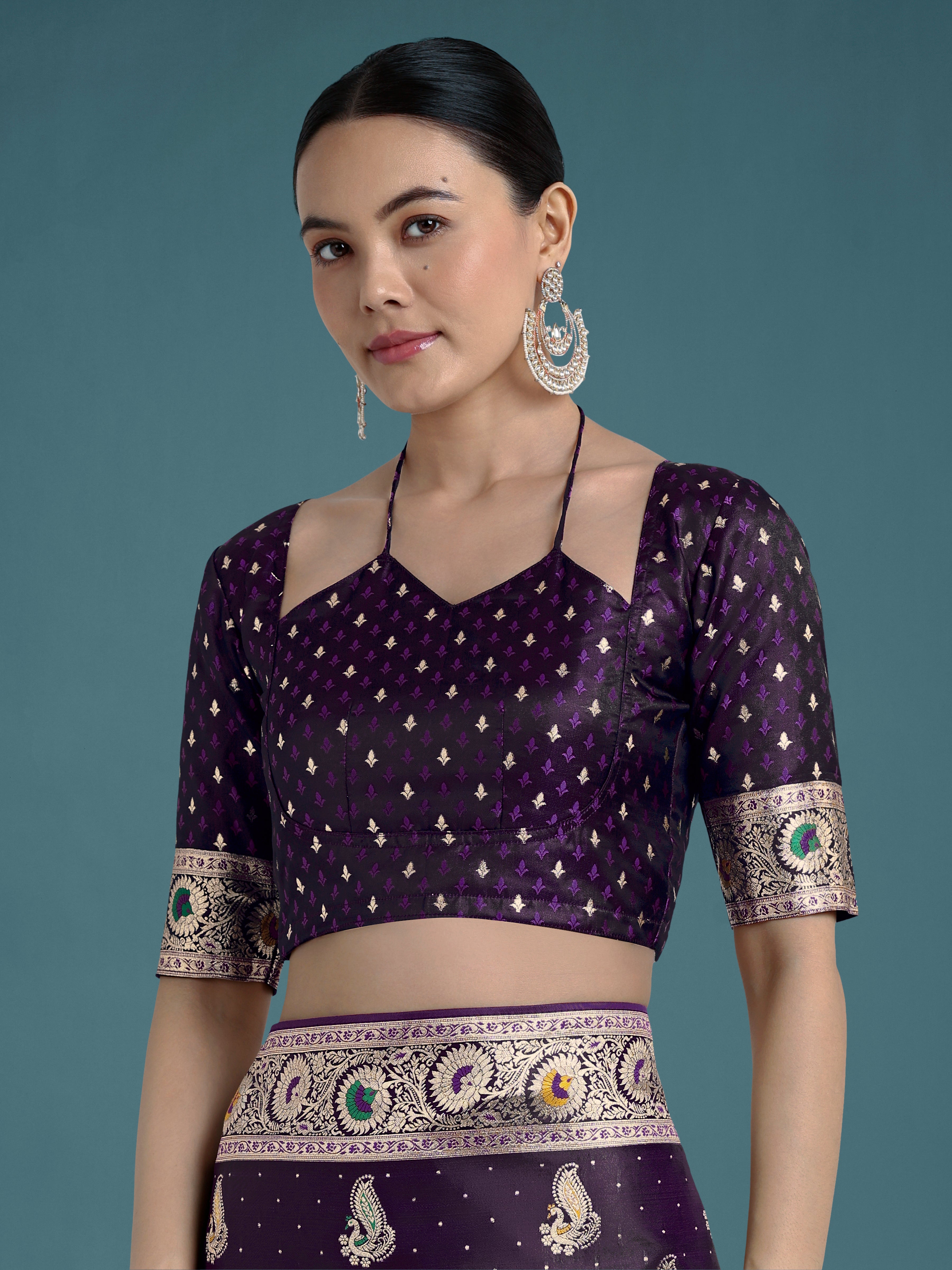Monjolika Fashion Purple Color Festival Wear Banarasi Satin Silk Designer Zari Weaving Saree
