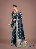 Thumbnail for Monjolika Fashion Teal Color Festival Wear Banarasi Satin Silk Designer Zari Weaving Saree
