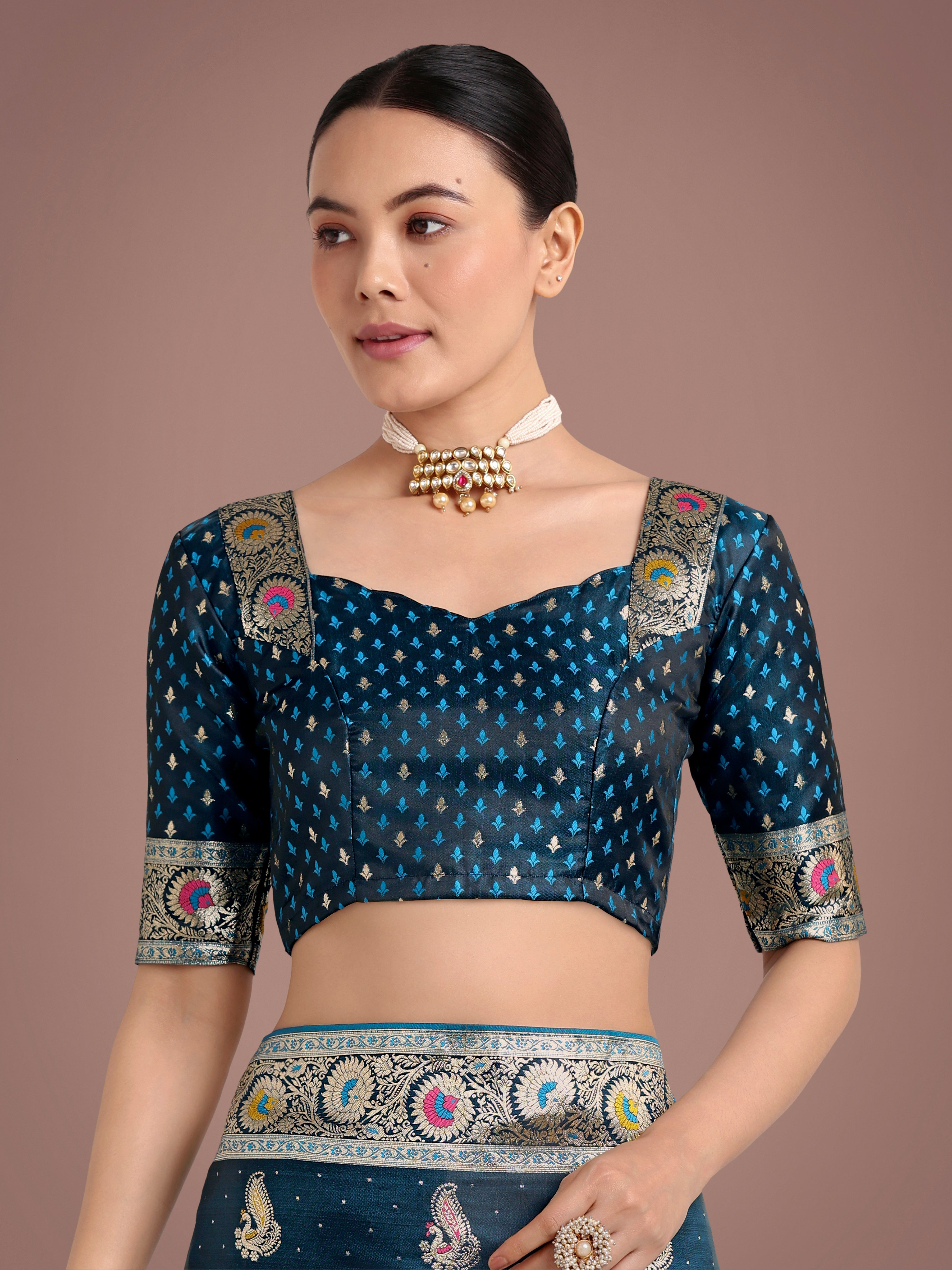 Monjolika Fashion Teal Color Festival Wear Banarasi Satin Silk Designer Zari Weaving Saree