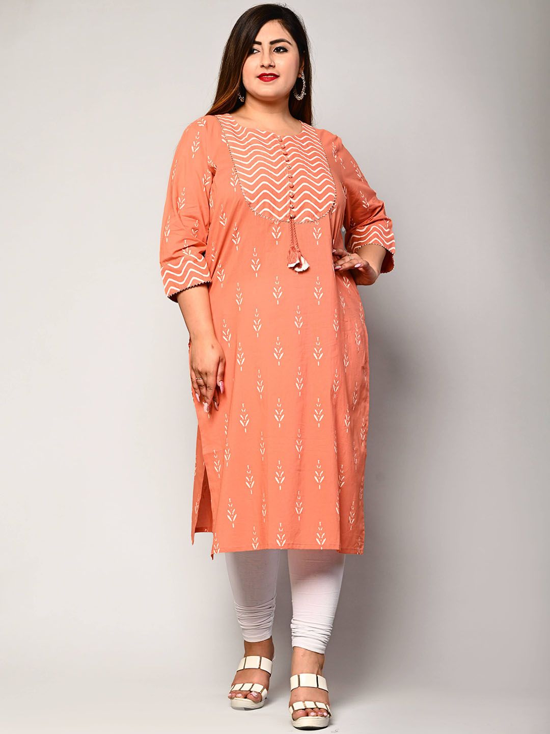 Swasti Women Peach-Coloured Ethnic Motifs Embellished Floral Kurta - Distacart