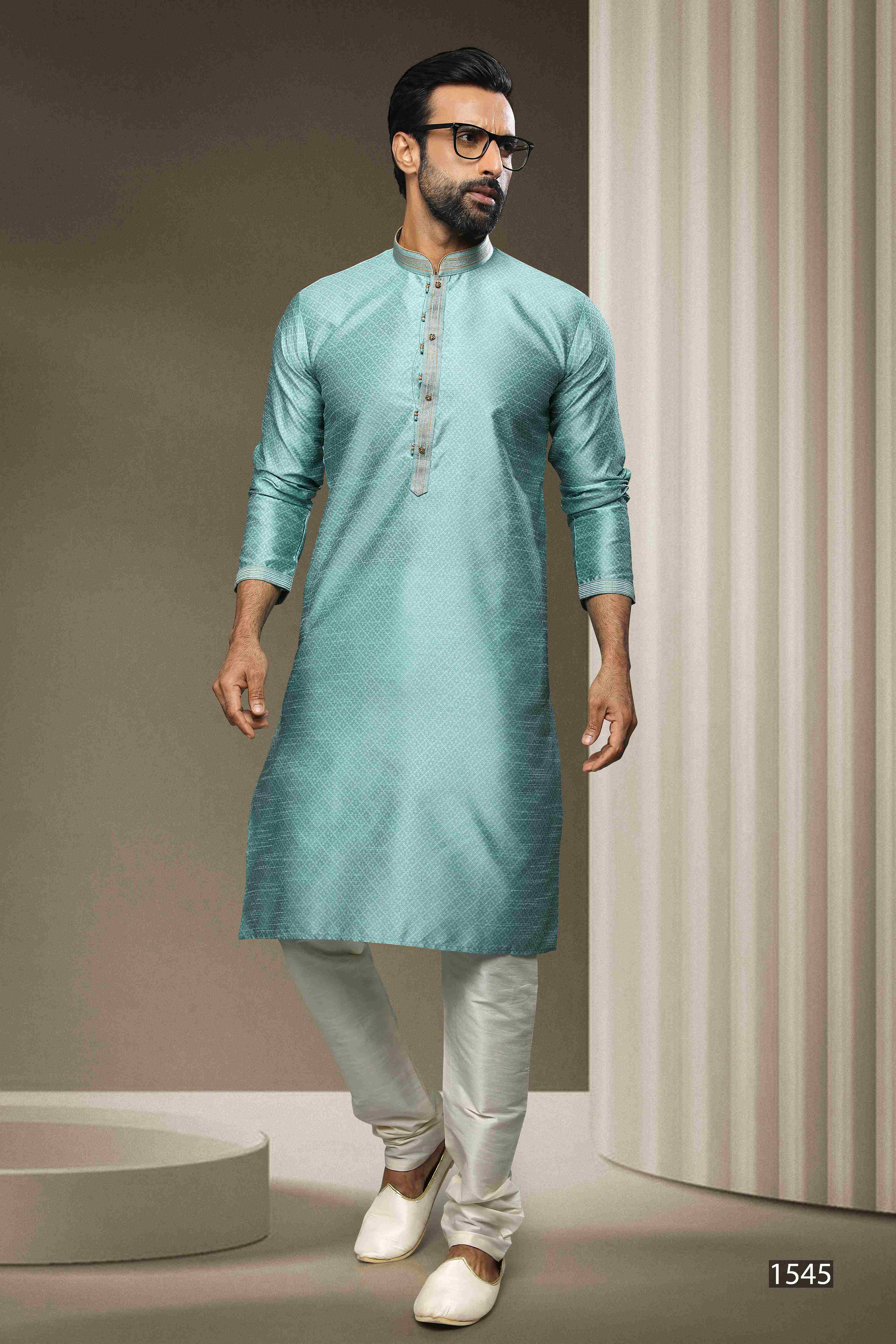 Raivat Ethnic Jacquard Silk Brocade Pintux Work Kurta Pajama In Sky Blue Colour