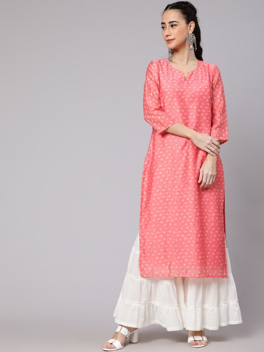 Aks Ethnic Motifs Printed Round Neck Chanderi Silk Straight Kurta - Distacart