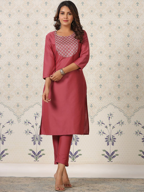 Ode by House of Pataudi Ethnic Motifs Yoke Design Thread Work Kurta With Trouser - Distacart