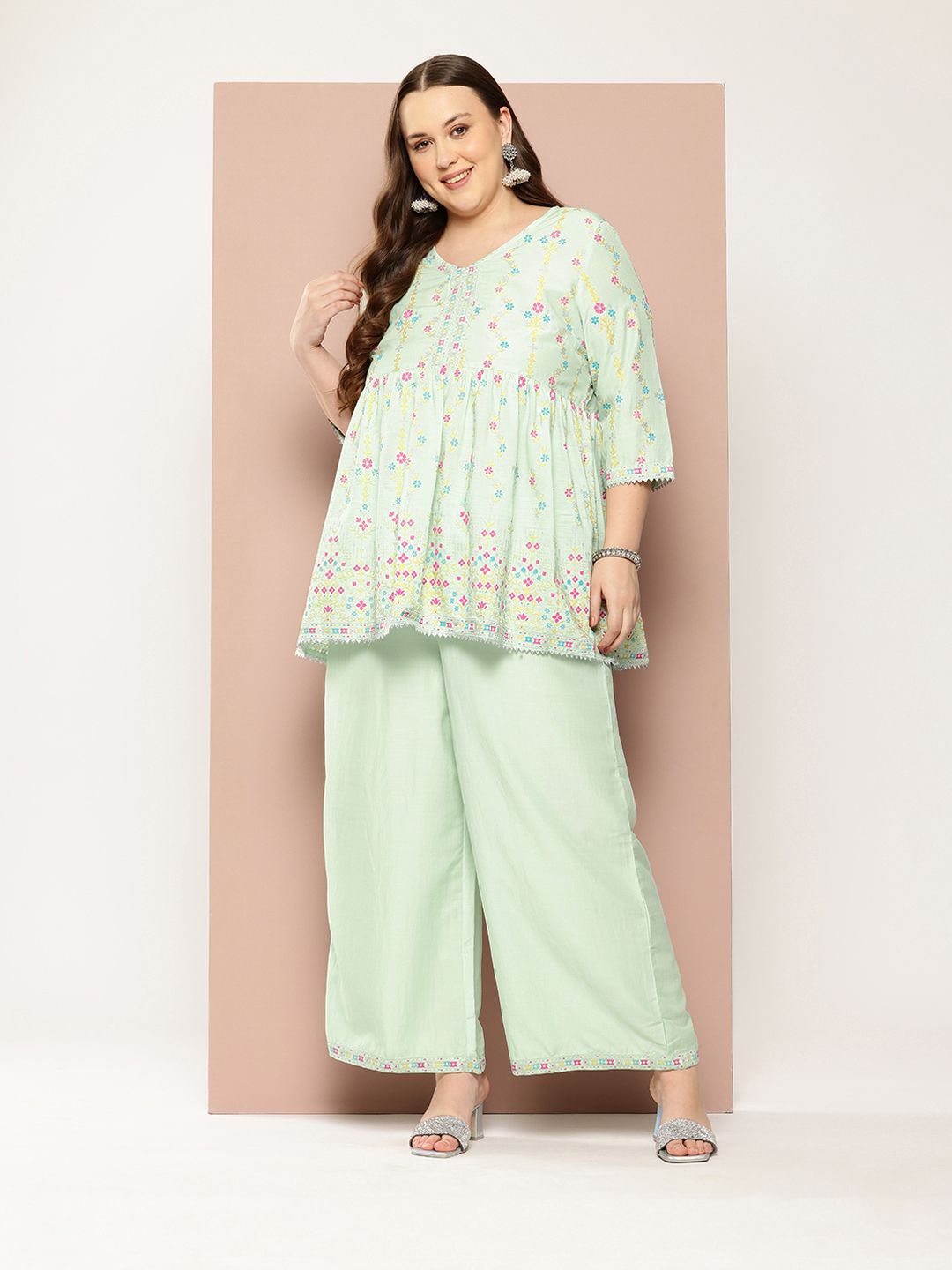 Sztori Plus Size Ethnic Motifs Printed Kurti & Palazzos - Distacart