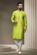 Thumbnail for Raivat Ethnic Jacquard Silk Brocade Pintux Work Kurta Pajama In Mint Green Colour - Distacart