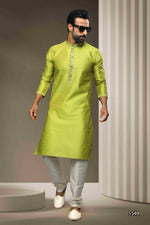 Thumbnail for Raivat Ethnic Jacquard Silk Brocade Pintux Work Kurta Pajama In Mint Green Colour - Distacart
