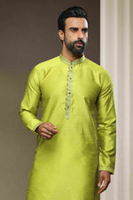Thumbnail for Raivat Ethnic Jacquard Silk Brocade Pintux Work Kurta Pajama In Mint Green Colour - Distacart