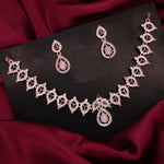 Thumbnail for Tehzeeb Creations Shimmering Rose Gold Polished Ad Studded Necklace Jewellery Set With Matching Earrings For Women And Girls - Distacart