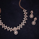 Thumbnail for Tehzeeb Creations Shimmering Rose Gold Polished Ad Studded Necklace Jewellery Set With Matching Earrings For Women And Girls - Distacart