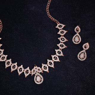 Tehzeeb Creations Shimmering Rose Gold Polished Ad Studded Necklace Jewellery Set With Matching Earrings For Women And Girls - Distacart