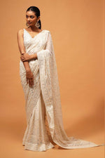 Thumbnail for Teeya Creation White Color Georgette Embroidery Work Saree - Distacart