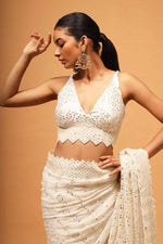 Thumbnail for Teeya Creation White Color Georgette Embroidery Work Saree - Distacart