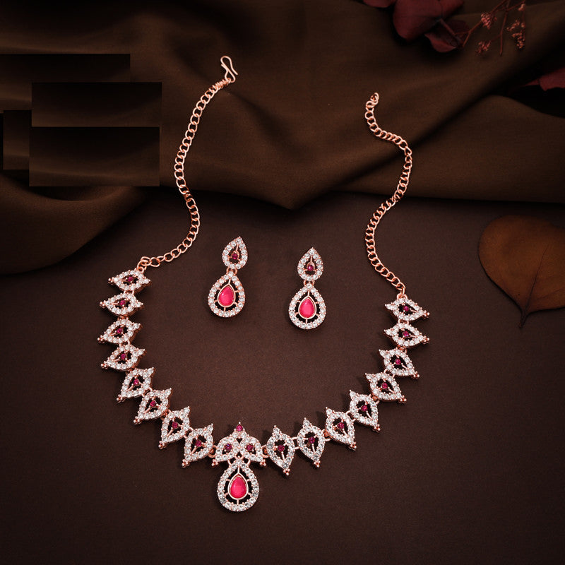 Tehzeeb Creations Pink Colour Ad Studded Necklace Jewellery Set With Matching Earrings For Women And Girls - Distacart