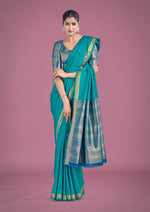 Thumbnail for Monjolika Fashion Charming Turquoise Color Silk Golden Zari Woven Ceremony Saree