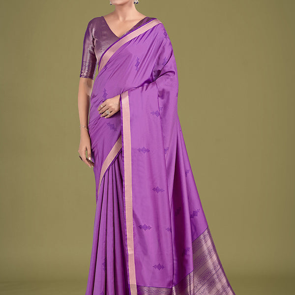 Monjolika Fashion Charming Lavender Color Silk Golden Zari Woven Ceremony Saree