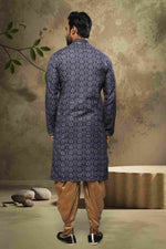 Thumbnail for Raivat Ethnic Cotton Digital Print Mirror Work Kurta Pajama In Blue Colour - Distacart