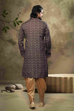 Thumbnail for Raivat Ethnic Cotton Digital Print Mirror Work Kurta Pajama In Brown Colour - Distacart