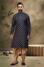 Thumbnail for Raivat Ethnic Cotton Digital Print Mirror Work Kurta Pajama In Blue Colour - Distacart
