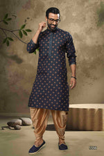 Thumbnail for Raivat Ethnic Cotton Digital Print Mirror Work Kurta Pajama In Blue Colour - Distacart